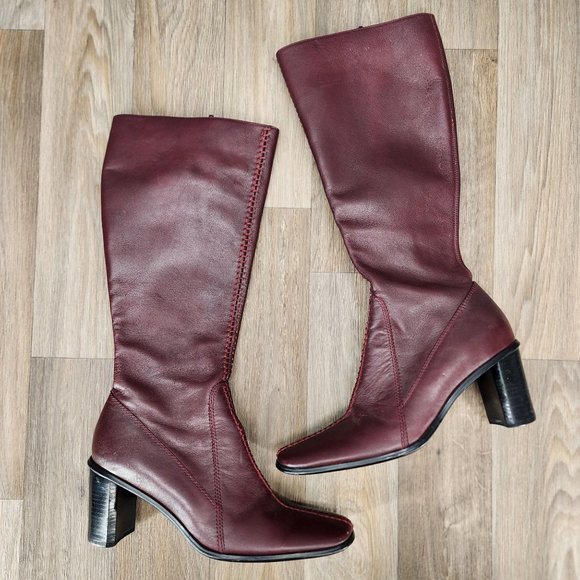 Indeed Shoes - Indeed DePaul Womens Size 9 Burgundy Leather Knee High Square Heel/Toe Zip Boots